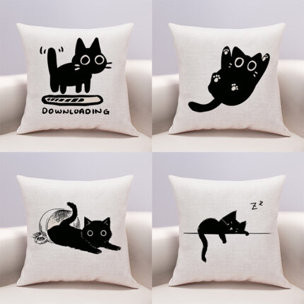 Linen Cotton And Linen Cute Cartoon Pillow Cover Cheese Cat